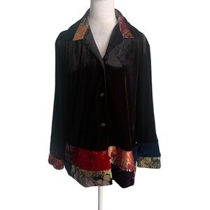 Notations Velvet Patchwork Women’s Large Lightweight Jacket Asian Inspired Boho